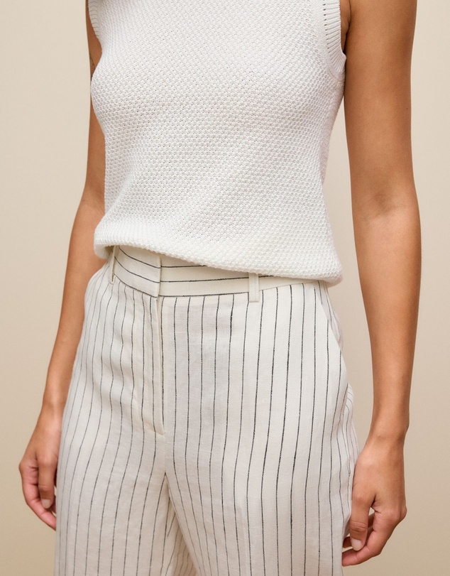 Trenery - Linen Pinstripe Straight Leg Pant in White