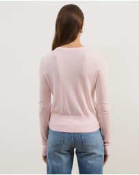 Atmos&Here - Elina Crewneck Knit Cardigan With Rib Hem