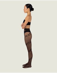 INSTOCK - Love — 40 Denier Sheer Black Tight w/ Flocked Vine Pattern