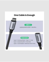 Ugreen - UGREEN USB-C 3.1 Extension Cable 1m Dark Gray Durable Nylon Braided for Data Transfer Charging