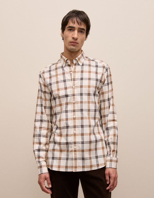 Trenery - Two Tone Check Shirt in Dark Camel