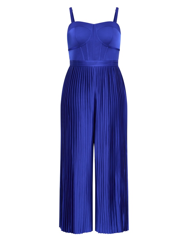 City Chic - Plus size Palazzo Pleat Jumpsuit - cobalt
