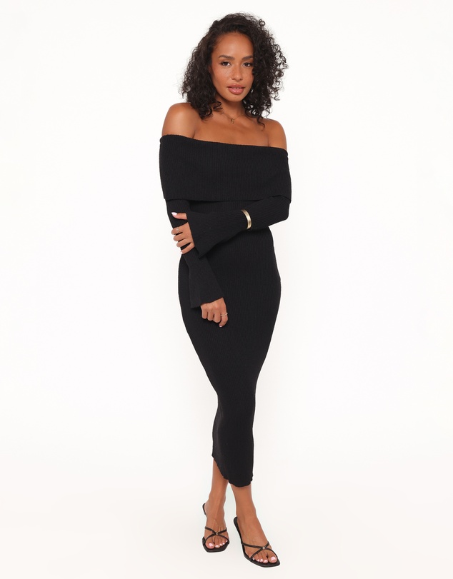 Petal & Pup - Domitia Off Shoulder Knit Dress - Black