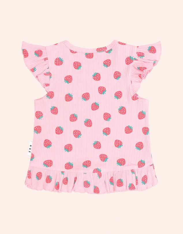 Huxbaby - Strawberry Print Rib Peplum Tee - Babies-Kids