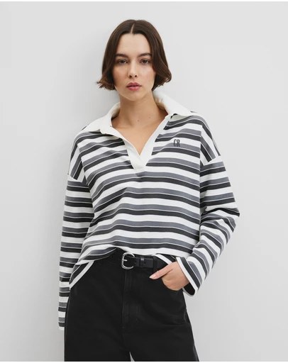 Country Road - Australian Grown Cotton Stripe Texture Rugby Sweat