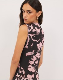 Calli - Luca Gathered Mesh Floral Midi Dress
