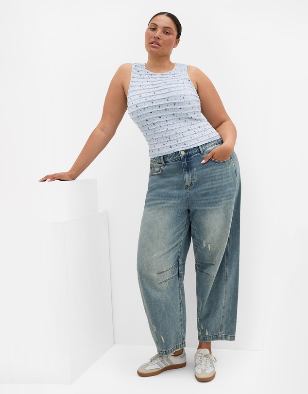 City Chic - Plus size Sheree Ditsy Print Ruched Top - sky blue
