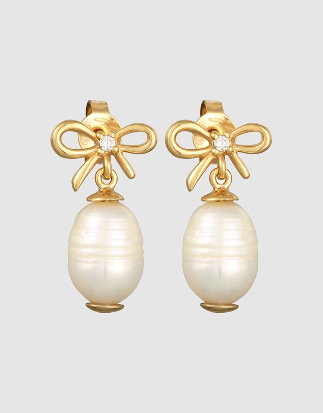Elli Jewelry - Bow Pearl Drop Earrings in Gold-Plated 925 Silver