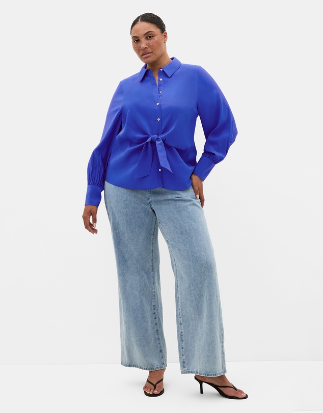 City Chic - Isabella Long Sleeve Tie Front Shirt