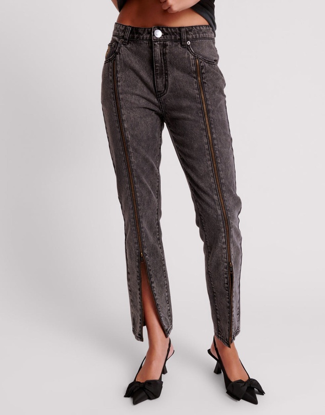 ONE TEASPOON - Faded Black Truckers Mid Waist Straight Leg Jeans