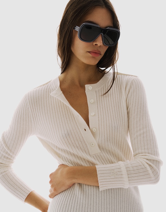 Perfect Moment - Ribbed Henley Knit Top
