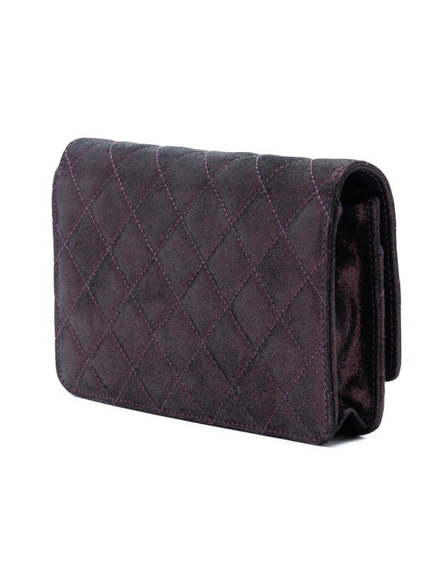Pre-Loved by Azura Reborn - Pre-Loved Quilted Iridescent Lambskin Tartan Button Wallet On Chain