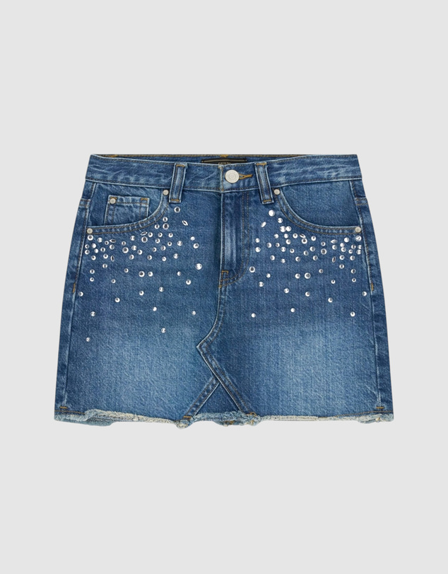 GUESS - Rhinestone Rigid Denim Mini Skirt