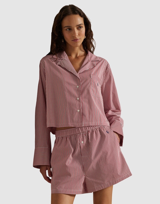 Polo Ralph Lauren - Shirting Stripes Crop Top & Boxer Short Cotton Pyjama Set