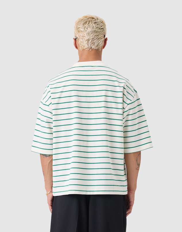 Zanerobe - Stripe Crop Flow Tee Vintage White/Forest