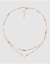 Elli Jewelry - Necklace Choker Layer Heart Pendant Glass Beads in 925 Sterling Silver Gold Plated