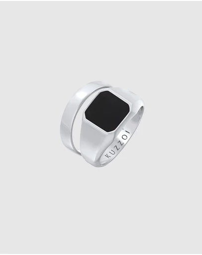 Kuzzoi - ICONIC EXCLUSIVE - Classic Band and Signet Ring Set in 925 Sterling Silver