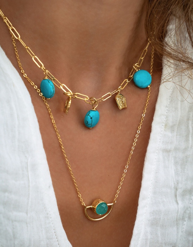 Ottoman Hands - Amore Turquoise Charm Chain Necklace
