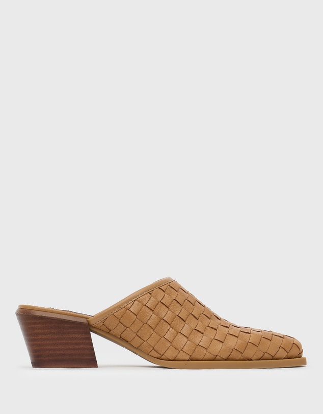 Betts - Dice Leather Woven Block Heeled Mules