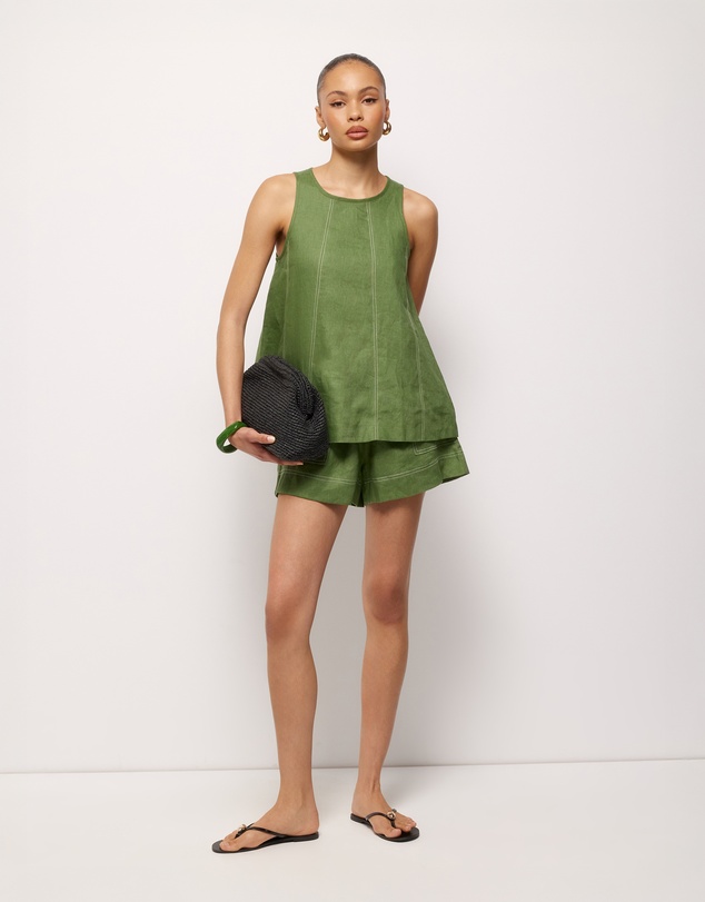 AERE - Contrast Stitch Linen Top
