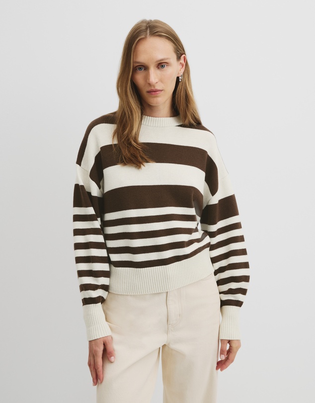 Country Road - Stripe Crop Crew Neck Knit