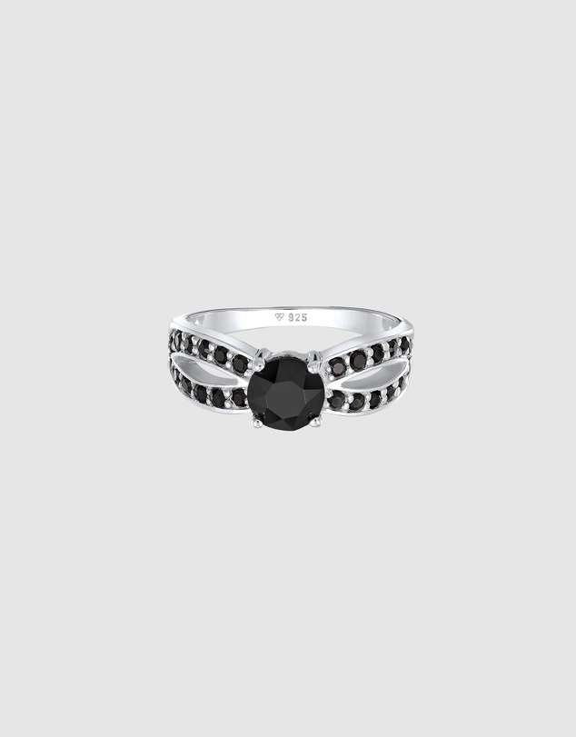 Elli Jewelry - Black Crystal Solitaire Ring in 925 Silver