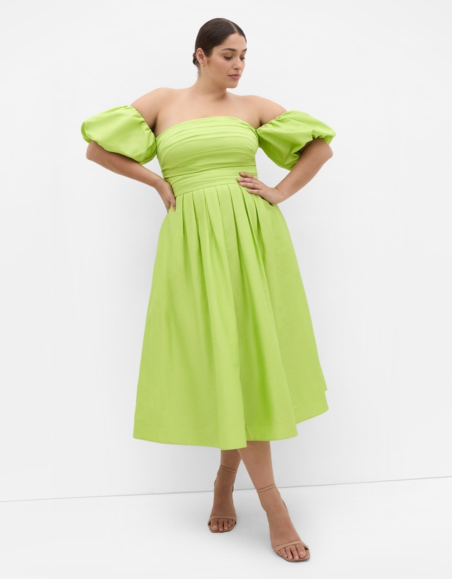 City Chic - Rosalee Puff Sleeve Midi Dress - pistachio