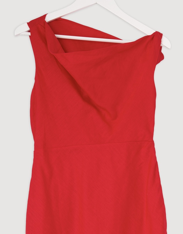 Revibe - Repaired AERE Fia Linen Draped Off Shoulder Maxi Dress - AU 10