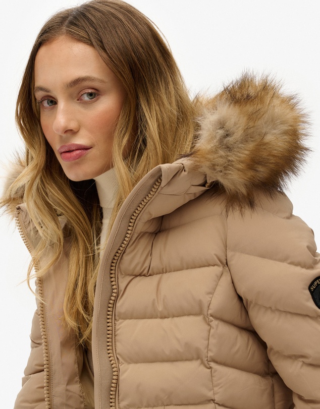 Superdry - Fuji Faux Fur Hooded Longline Slim Fit Jacket