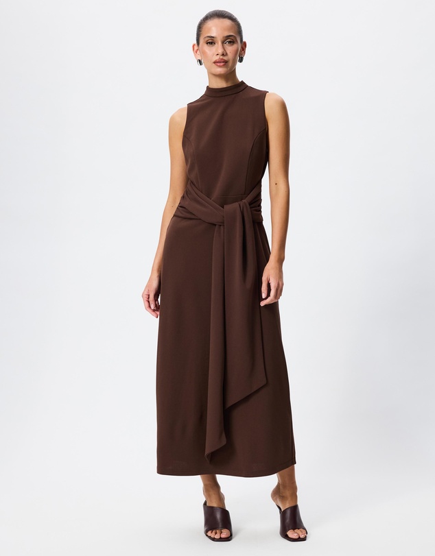 Tussah - Lillian High Neck Tie Waist Midi Dress
