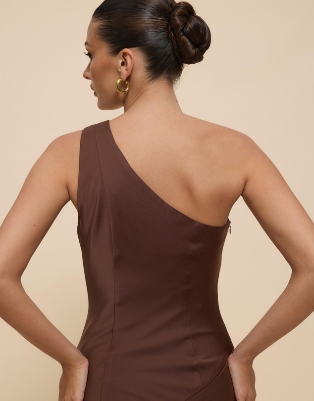 Revibe - Repaired CHANCERY Hallie Satin One Shoulder Drape Maxi Dress - AU 10