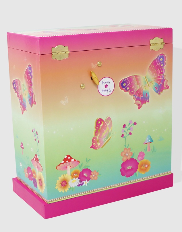 Pink Poppy - Rainbow Butterfly Large Music Box