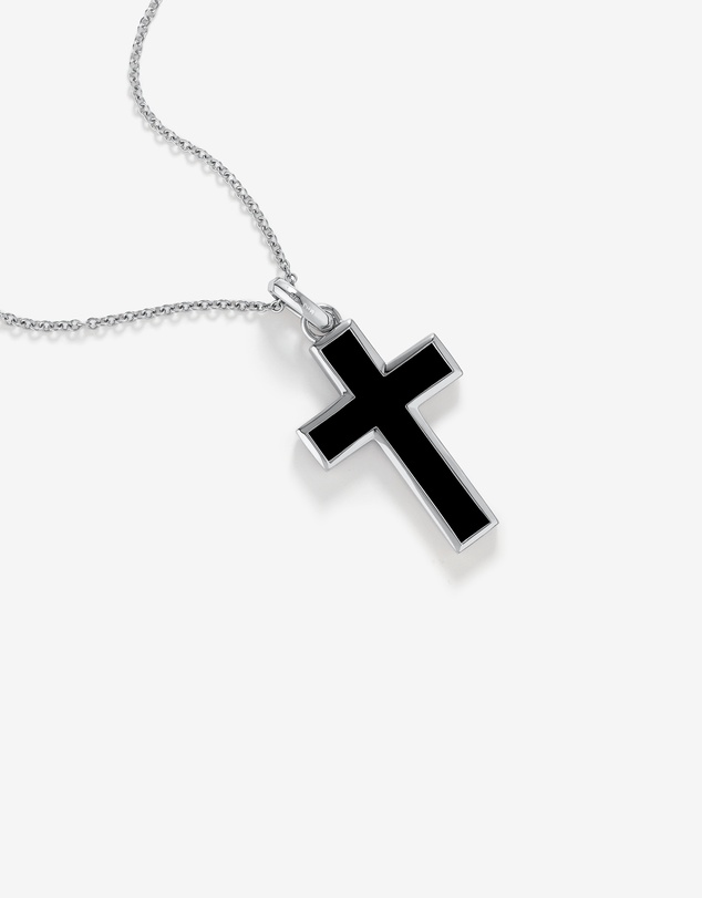 Michael Hill - Onyx Cross Pendant in Silver with 65cm Cable Chain