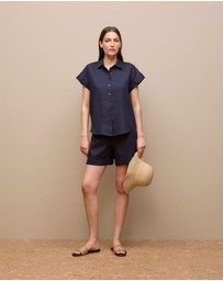Trenery - Linen Cap Sleeve Shirt in Night Sky