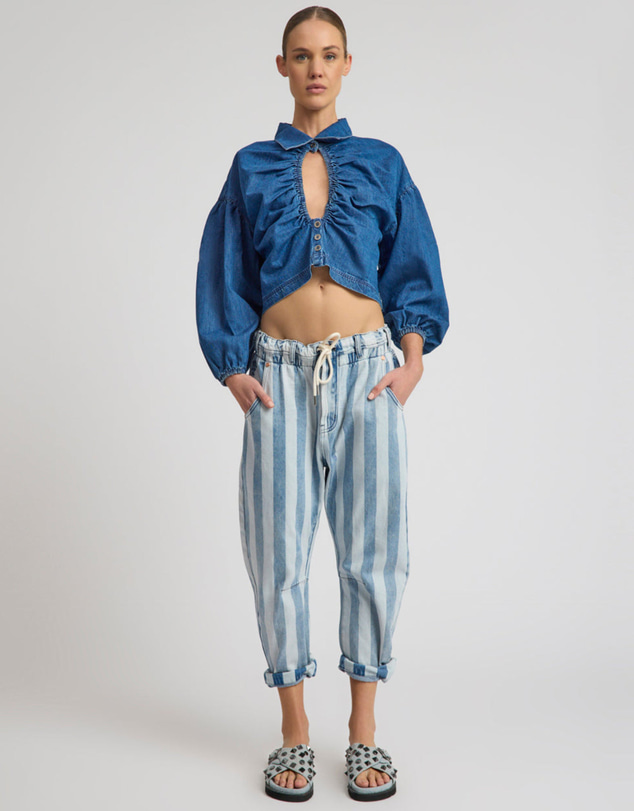 ONE TEASPOON - Outcasts Low Waist Drop Crotch Harem Denim Jeans - Beach Club Stripe