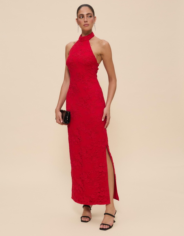 CHANCERY - Lara Lace High Neck Halter Maxi Dress