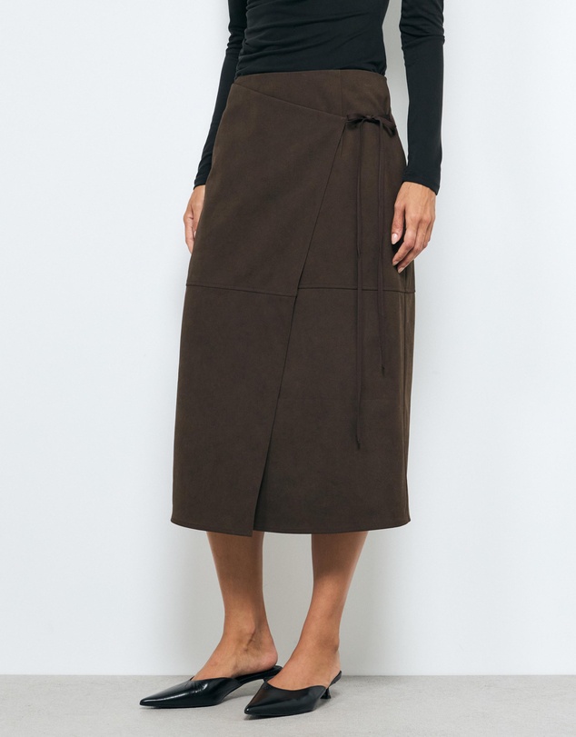 AERE - Anders Suede Look Midi Wrap Skirt