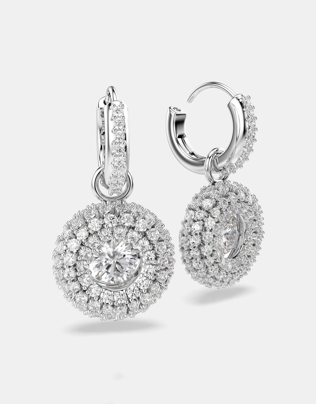 Swarovski - Sublima Drop Earrings, Round Cut, White, Rhodium-Plated