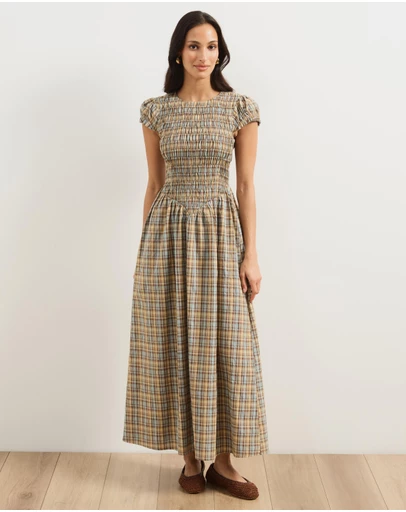Atmos&Here - Blair Checkered Cotton Blend Midi Dress