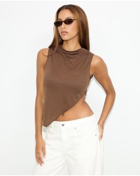 Dazie - Frankie Sheer High Neck Asymmetrical Top