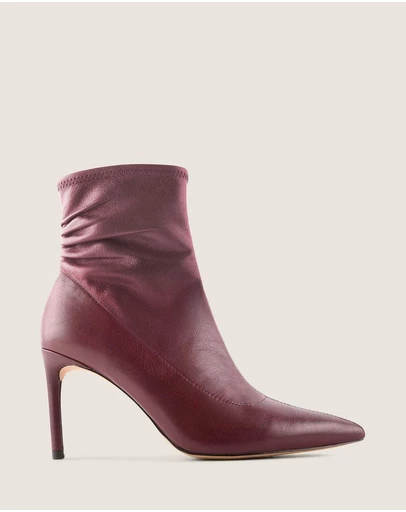 Shelly Shen - Delta Heel Ankle Boots Burgundy Leather