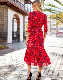 Sosandar - Animal Print Ruffle Hem Fit & Flare Midi Dress