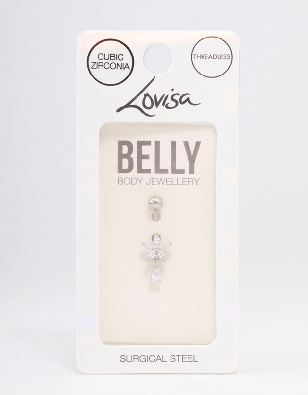 Lovisa - Surgical Steel Cubic Zirconia Flower & Pear Threadless Belly Bar
