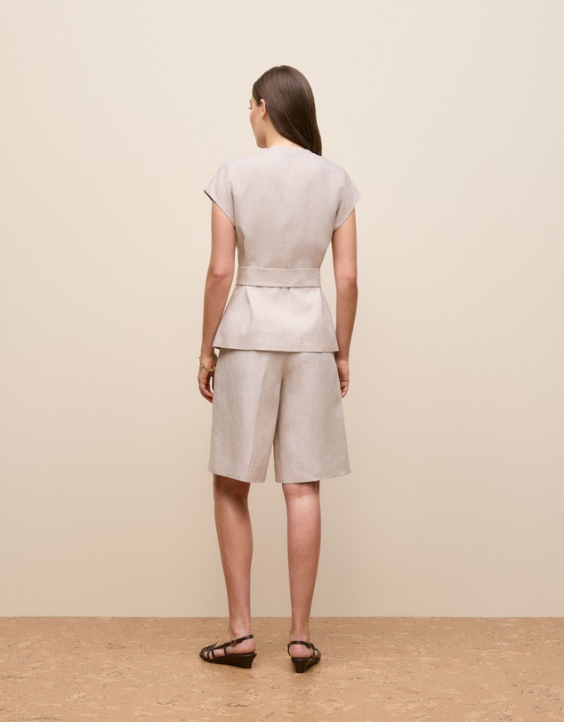 Trenery - Yarn Dyed Linen Cap Sleeve Vest in Flax