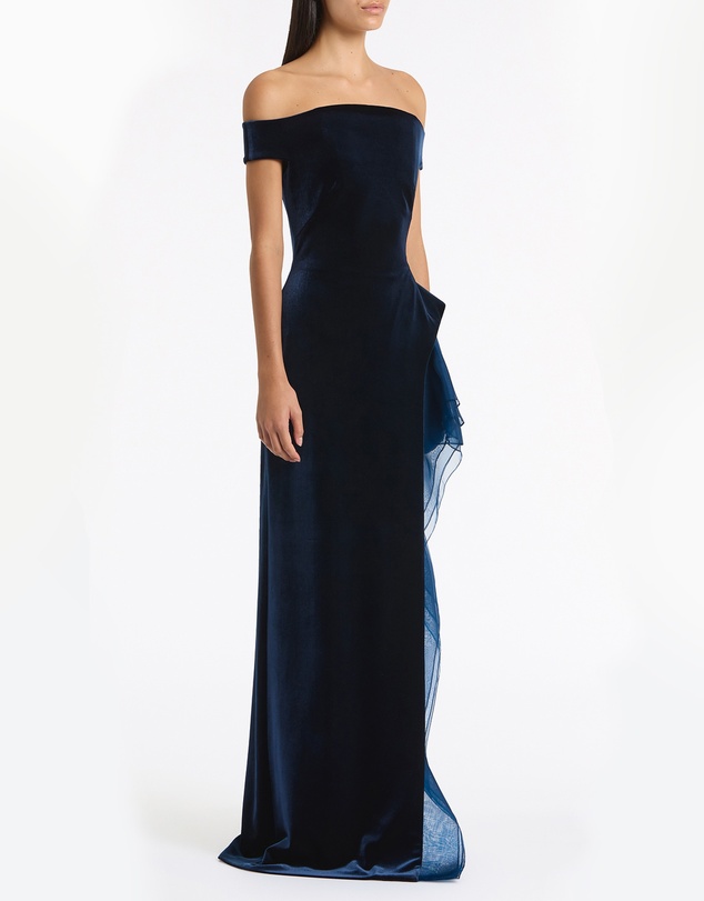 Carla Zampatti - Navy Velvet Organza Detail Gown
