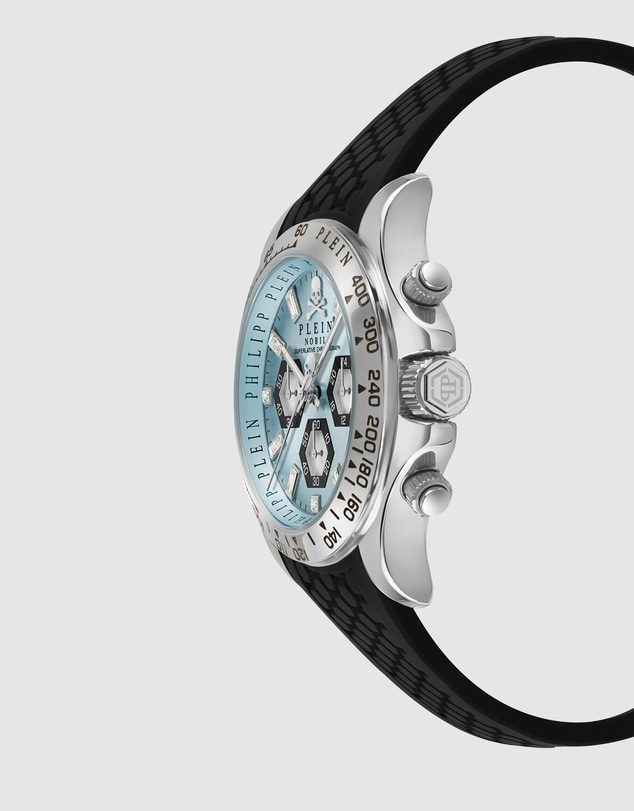 Philipp Plein - Philipp Plein Nobile Chrono 43mm Blue Dial Black Silicone Strap Watch