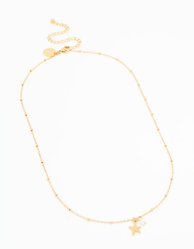 Lovisa - Waterproof Gold Plated Stainless Steel Pearl & Starfish Dainty Necklace