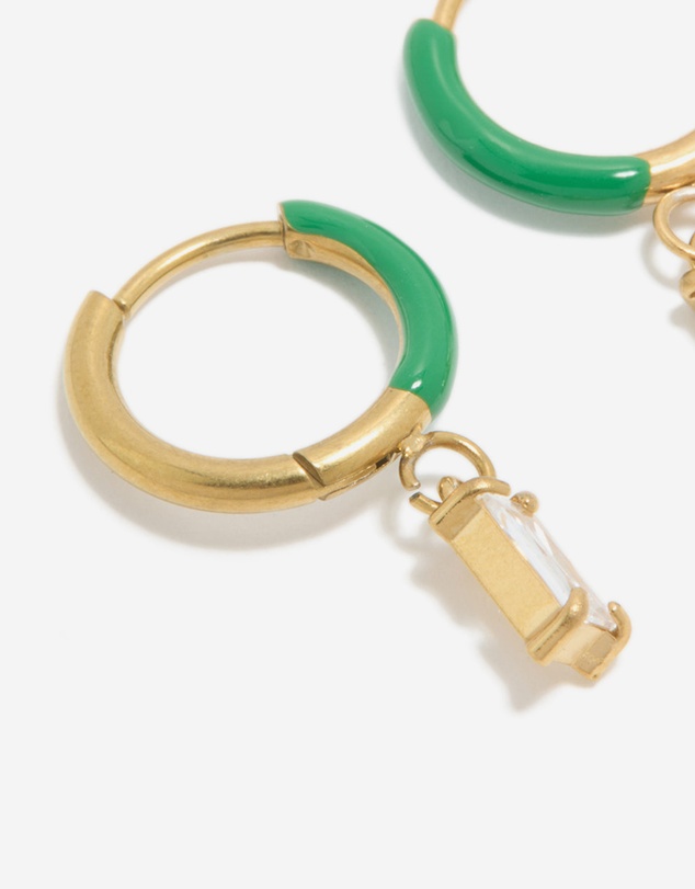 Lovisa - Waterproof Gold Plated Stainless Steel Emerald Green Enamel Cubic Zirconia Charm Huggie Earrings