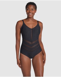 Leonisa - Glittery Backless Tummy Shaping One-Piece Swimsuit with Mesh