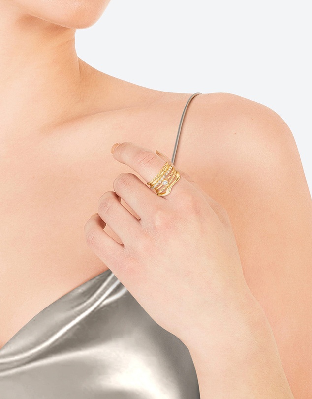 Lovisa - Gold Plated Molten Diamante Ring 6-Pack